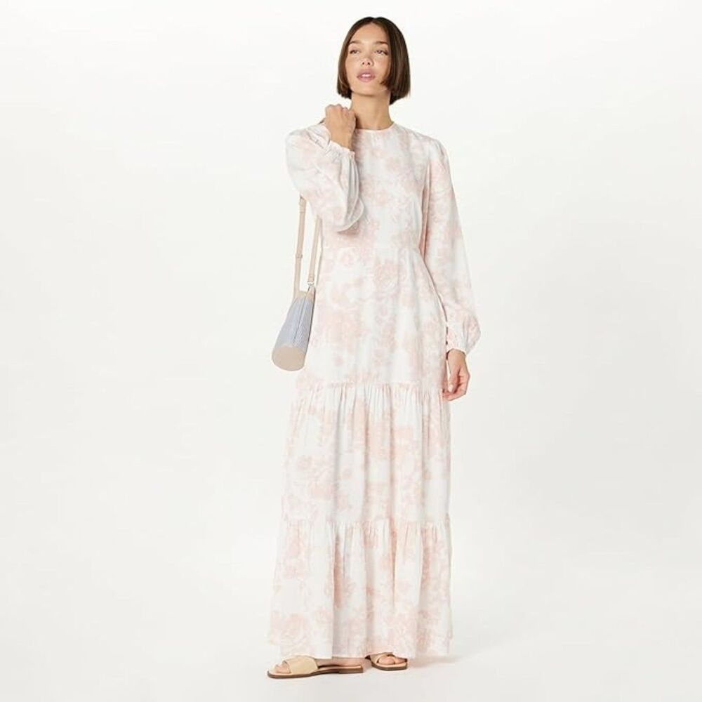 The Drop Women’s Soft Pink Floral Tiered Romantic Cottagecore Maxi Dress
